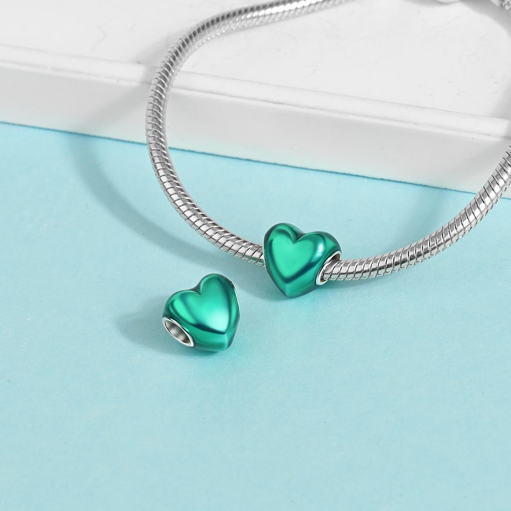 New Charms 925 Silver Colorful Shine Heart Shaped Charm Beads Fit Snake Chain Bracelet Necklace Women DIY Jewelry