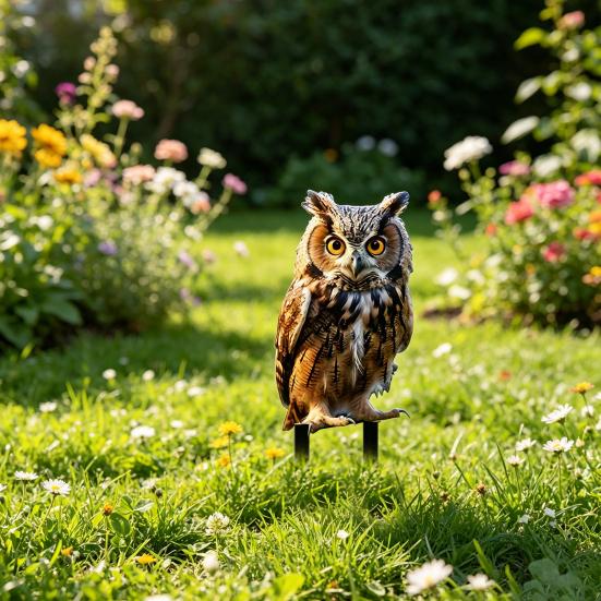Owl Garden Stake, 2D Acrylic Owl Decoration, Outdoor Realistic Owl Yard Art Stake for Lawn Flower Bed Planter Decor