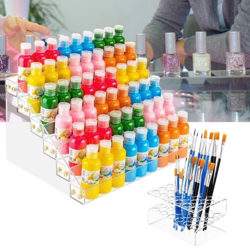 Nail Polished Holder with 6 Layers Clear Acrylic Display Shelf Brush Holder Space Saving Designs for Salon and Home Use