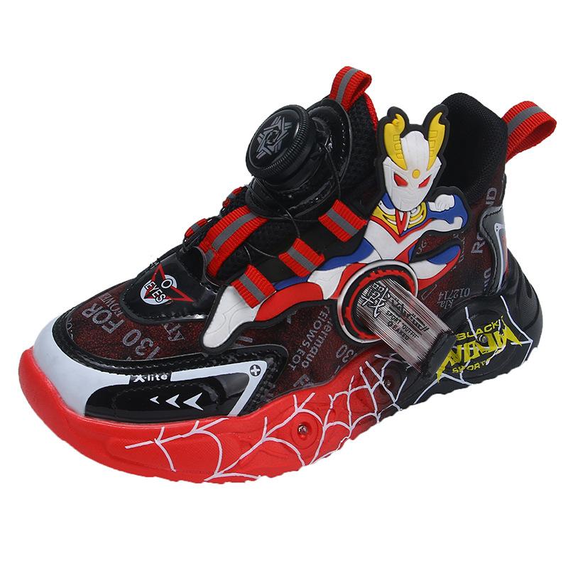 Boys Ultraman Sports Shoes Children's Light-Up Shoes Boys Running Shoes Rotating Button Soft Sole Shoes