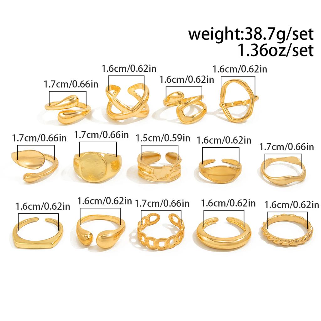 Salircon 14 Pcs/Set Anneaux Ouverts Géométriques Irréguliers Exagérés en Forme de Goutte d'Eau pour Femmes Hommes Anneau de Doigt Punk Bijoux de Mode pour Fête Cadeaux
