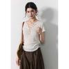 Eryang [Moyi] Gentle Temperament Semi-open V-neck Short-sleeved Knitted Sweater for Women, Slim and Thin Temperament Top