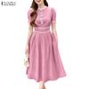 ZANZEA Women Casual Round Neck Elegant Short Sleeve Dress
