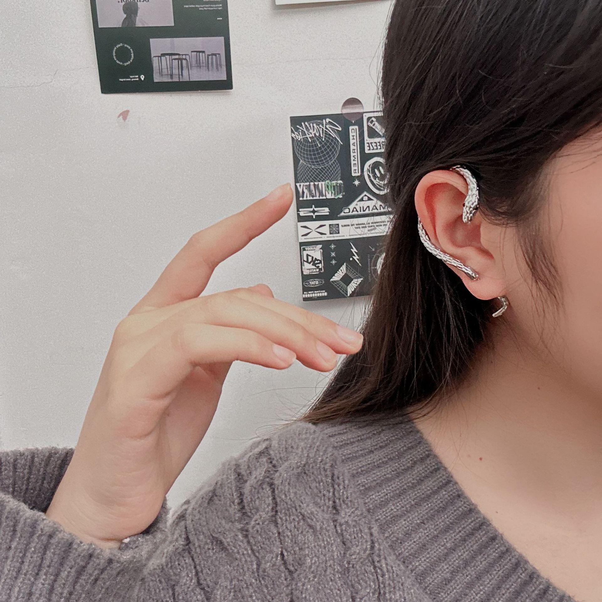 

Exaggerated Personality Sliver Color Winding Snake-shaped Piercing Stud Earrings Ear Bone Clip for Women Punk Fashion Jewelry