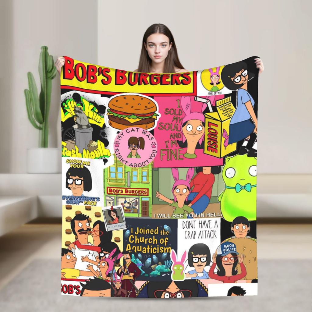Super Soft B-Bob Burgers Thanksgiving Throw Blanket Premium Flannel Fleece Lightweight Bed Blanket Warm Plush Bedspread