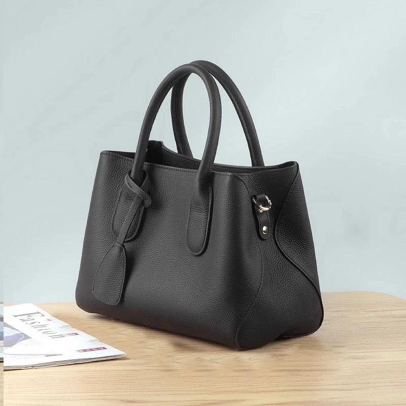 

Нишевый дизайн Натуральная кожа Большая вместимость Модная сумка-тоут Корзина для овощей и Женская сумка чёрный