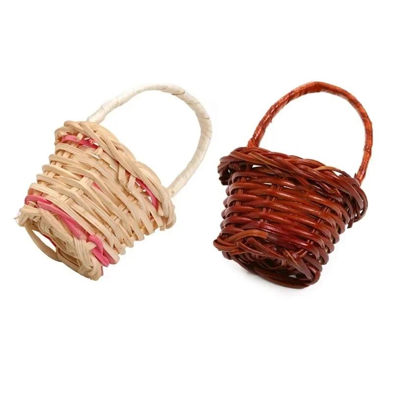 2 STÜCKE Mini Rattan Flecht Aufbewahrungskorb Frucht Rattan Aufbewahrungsbox Für Kosmetik Tee Picknickkorb Organizer Küche Handwerk