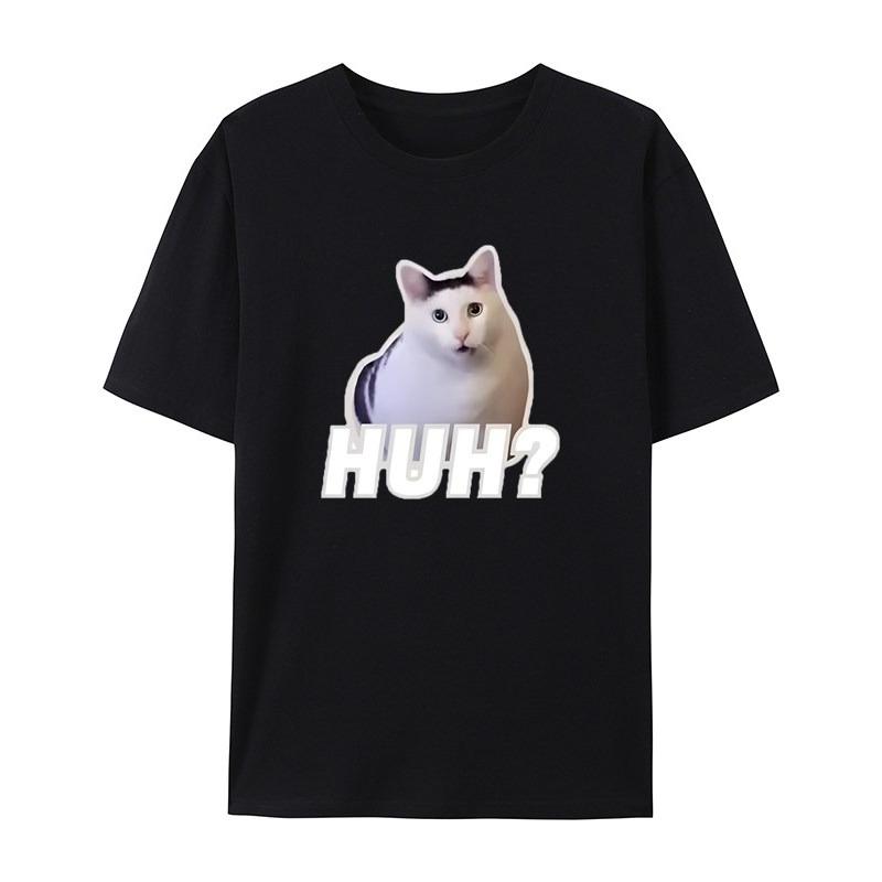 HUH Cat Fun Emojis Stunning Personality Casual TShirt Mens and Womens Luxury Brand Top M