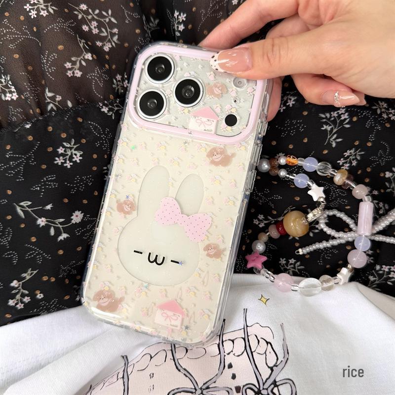 Colorful Floral Hollow-Out Rabbit Phone Case for iPhone 17/16 Pro Max/15 Pro