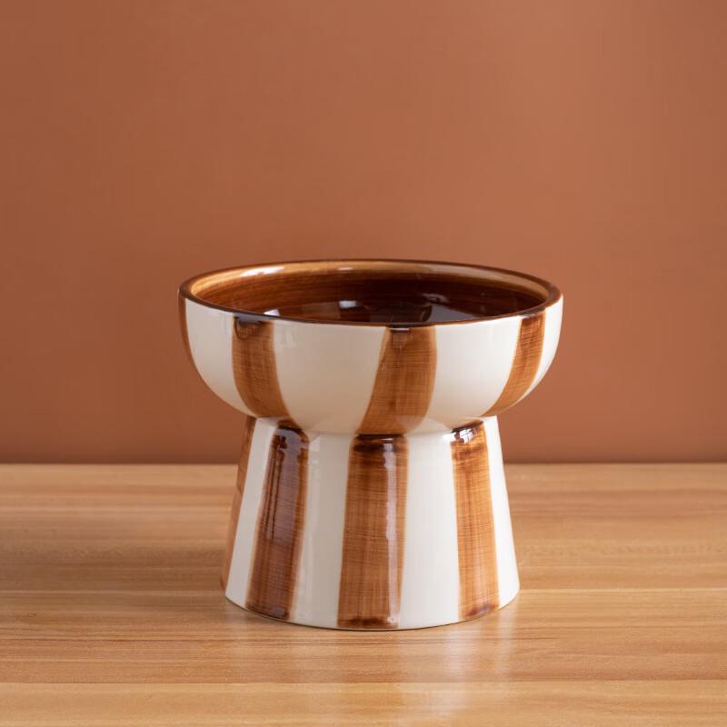 Qi Ao Striped High-Leg Cat Food Bowl