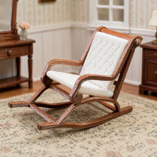 Dollhouse Miniature Rocking Chair, 1:12 Scale Exquisite Details, Lightweight Tiny Mini House Decoration, for Photo Props Micro Landscape