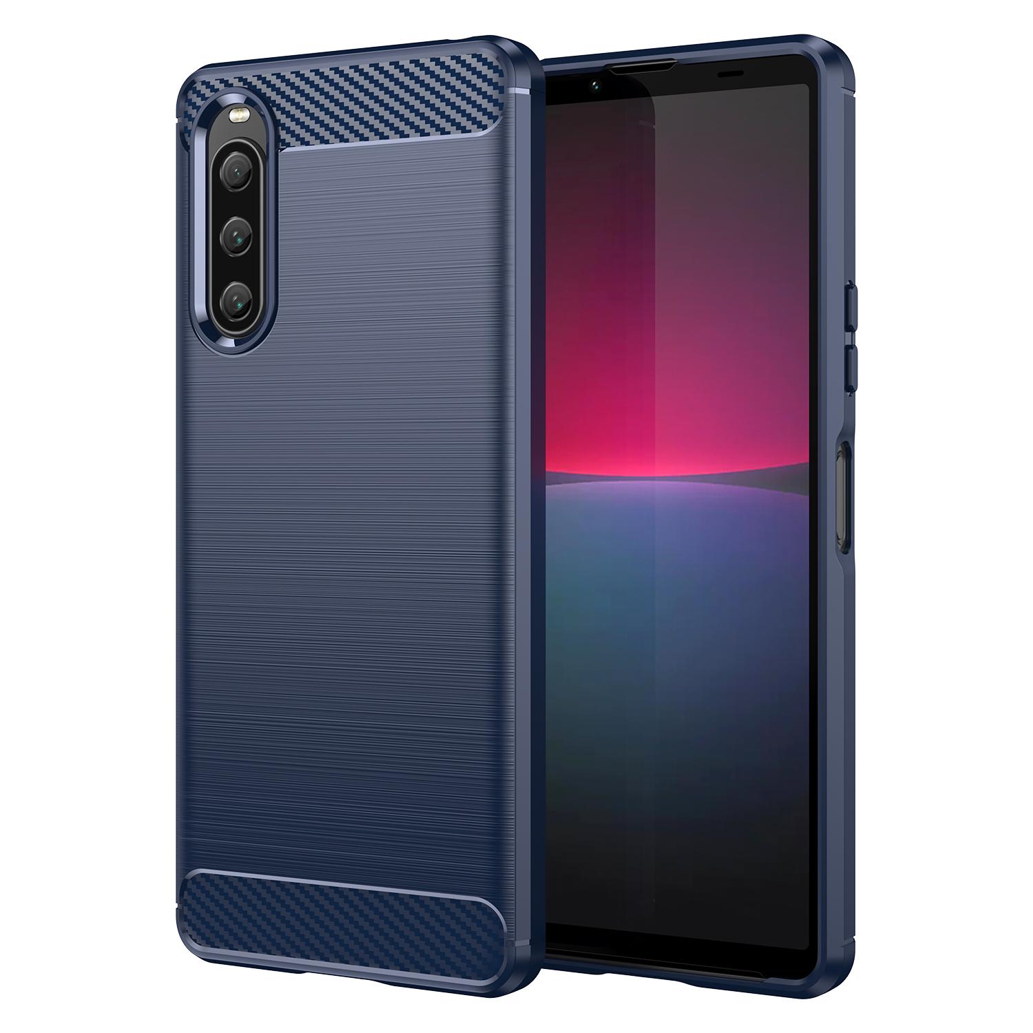 

For Sony Xperia 10 V Soft Carbon Fiber TPU Phone Case Brushed Mobile Phone Cover Blue