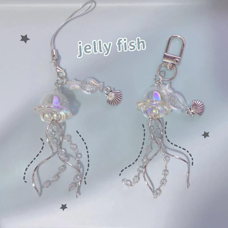 1Pcs Ocean Theme Y2K Beaded Phone Lanyard Star Sea Shell Jellyfish Key Chain Colorful Handmade Jellyfish Phone Charm Pendant