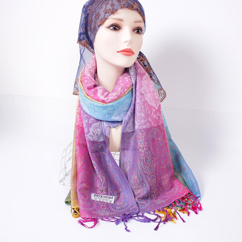 Spring and Autumn Mixed and Matched Scarf Dual-purpose Jacquard Colored Cashew Long Towel Travel Photo Shawl Women's Headscarf