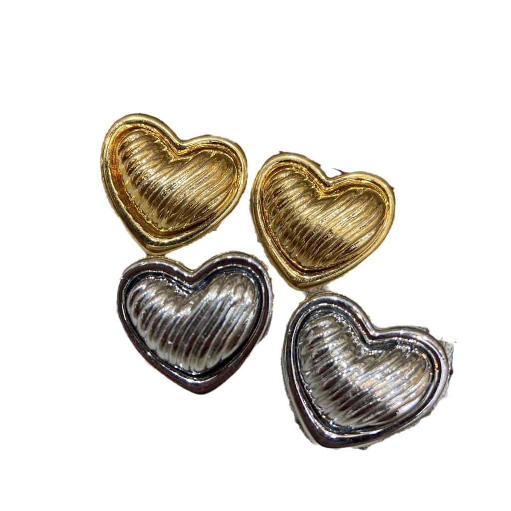 Design Sense Double Match Color Love Stud Earrings Women Versatile High Sense Copper Plated 18K Gold Earrings New
