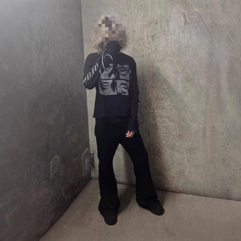 Europeisk og amerikansk Y2K retro bokstavtrykket street punk unisex langermet skjorte