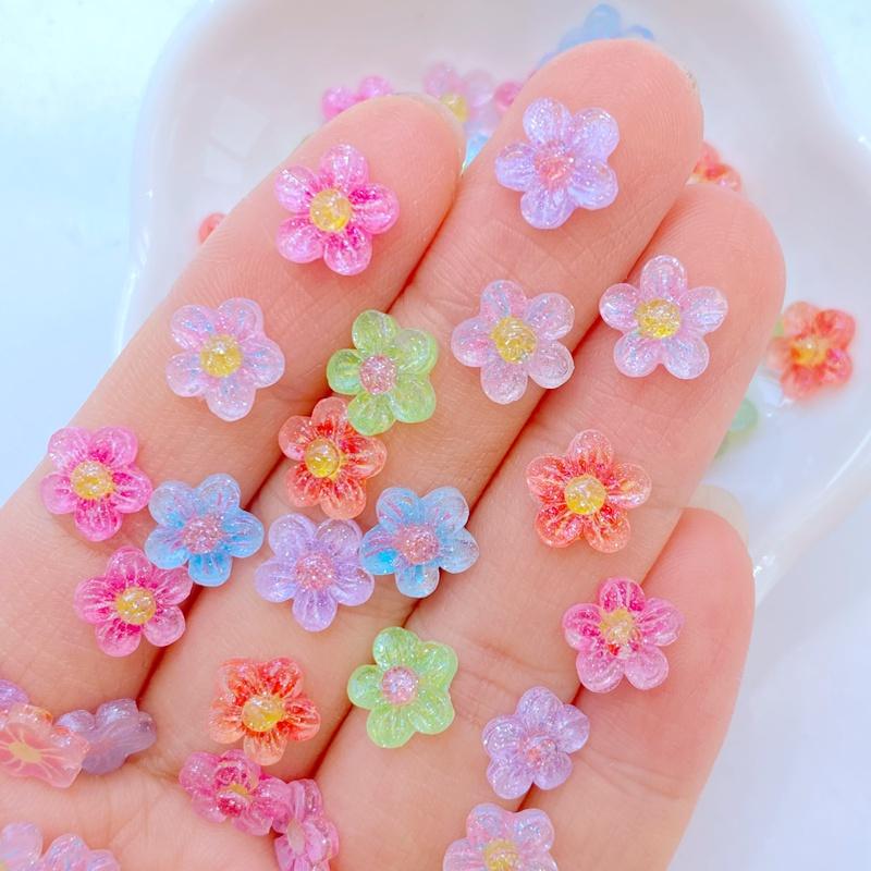 50Pcs New Cute Resin 9mm Mini Flower Series Flat Back Fit Phone Deco Parts Embellishments For Hair Bows Accessories