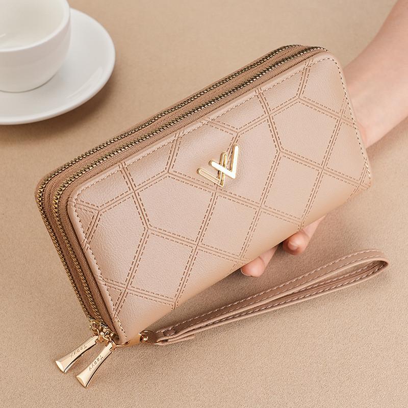 IELGY Ladies Long Wallet Diamond Double Zipper Fashion All-Match Wallet