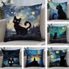 Schwarze Katze Niedliche Kissenhülle Plüschstoff Weich Beidseitig Bedruckt Sofa Warm Winter Zuhause Kindergeschenk Kissenbezug
