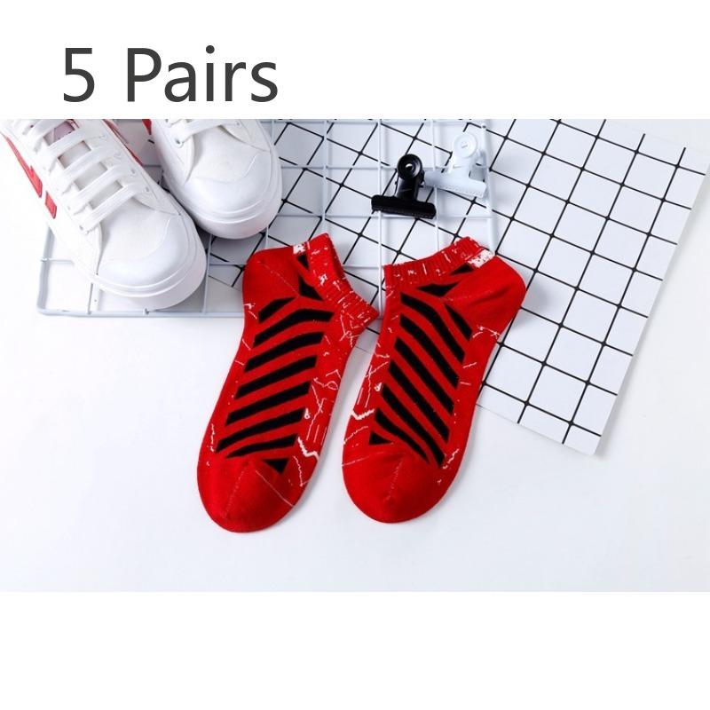 

5 пар носков Мужские полосатые носки-лодочки Женские летние тонкие хлопковые впитывающие пот низкие короткие невидимые носки Tide 5 pairs красный