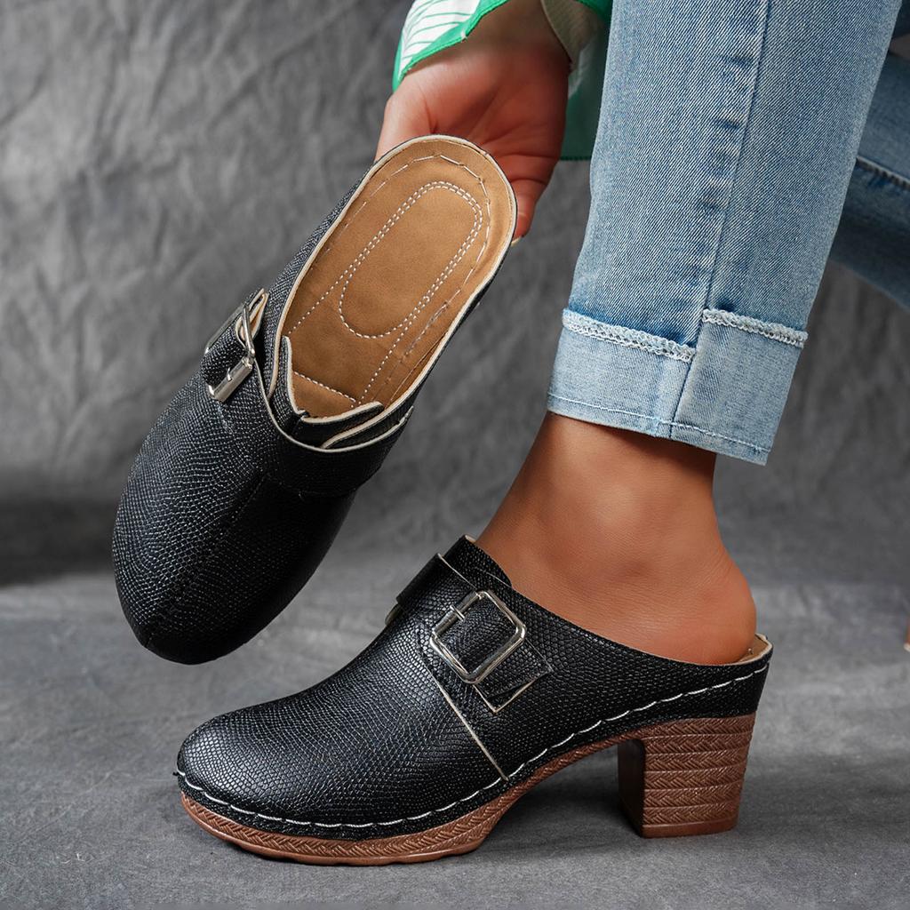 Tacchi Alti Donna Punta Chiusa Punta Tonda Tacco Grosso Pelle Colore Unico Sandali con Memory Foam Sandali da Pescatore Donna Per Donna