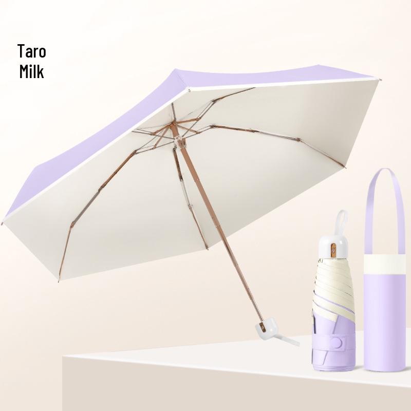 Ultra-Light Five-Fold Compact Chrome Handle Colorblock Umbrella for Rain or Shine