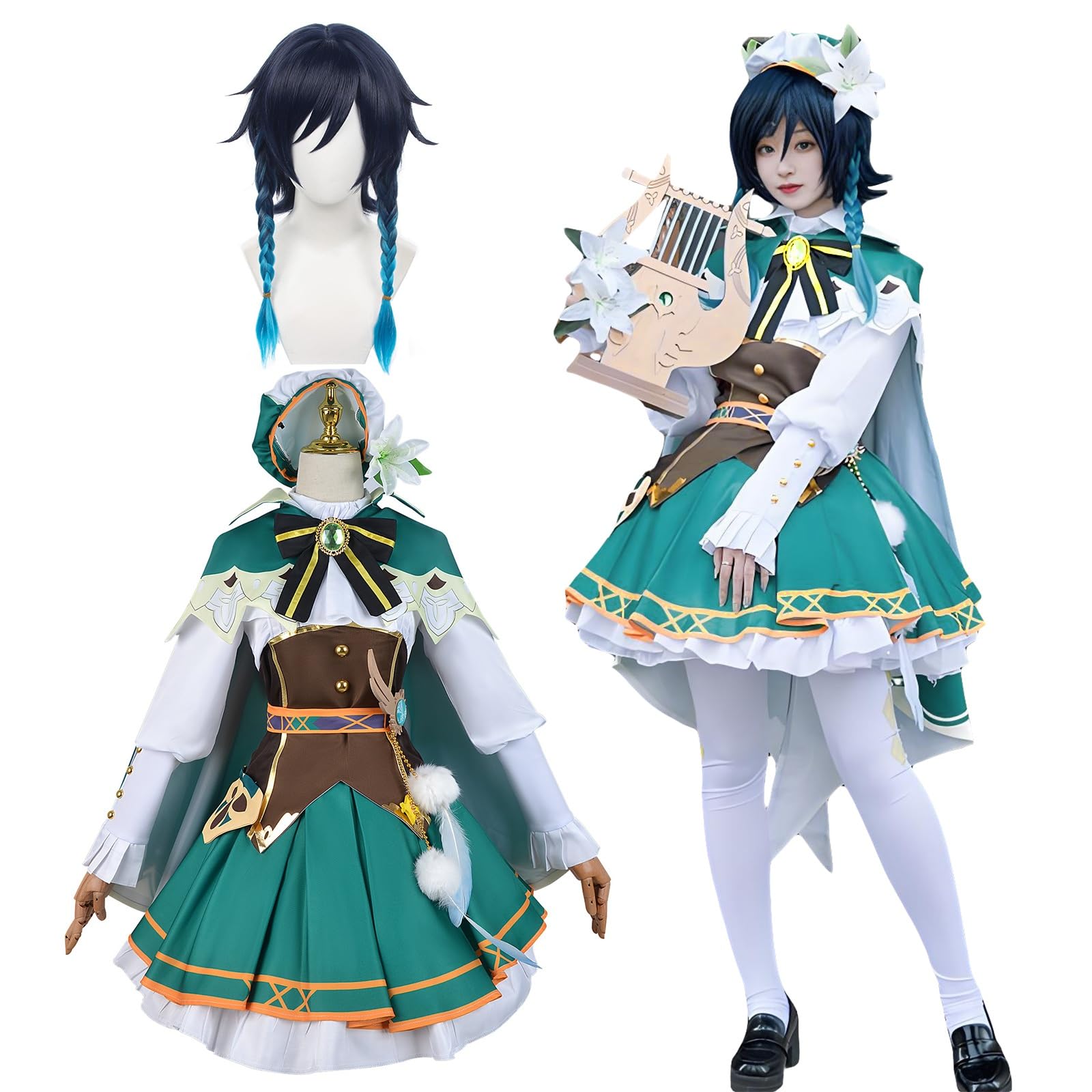 

Костюм Барда для косплея Венти с Genshin для культурных и сценических выступлений Косплей с размером [Отличный продукт] Парик, Импакт, Костюм,