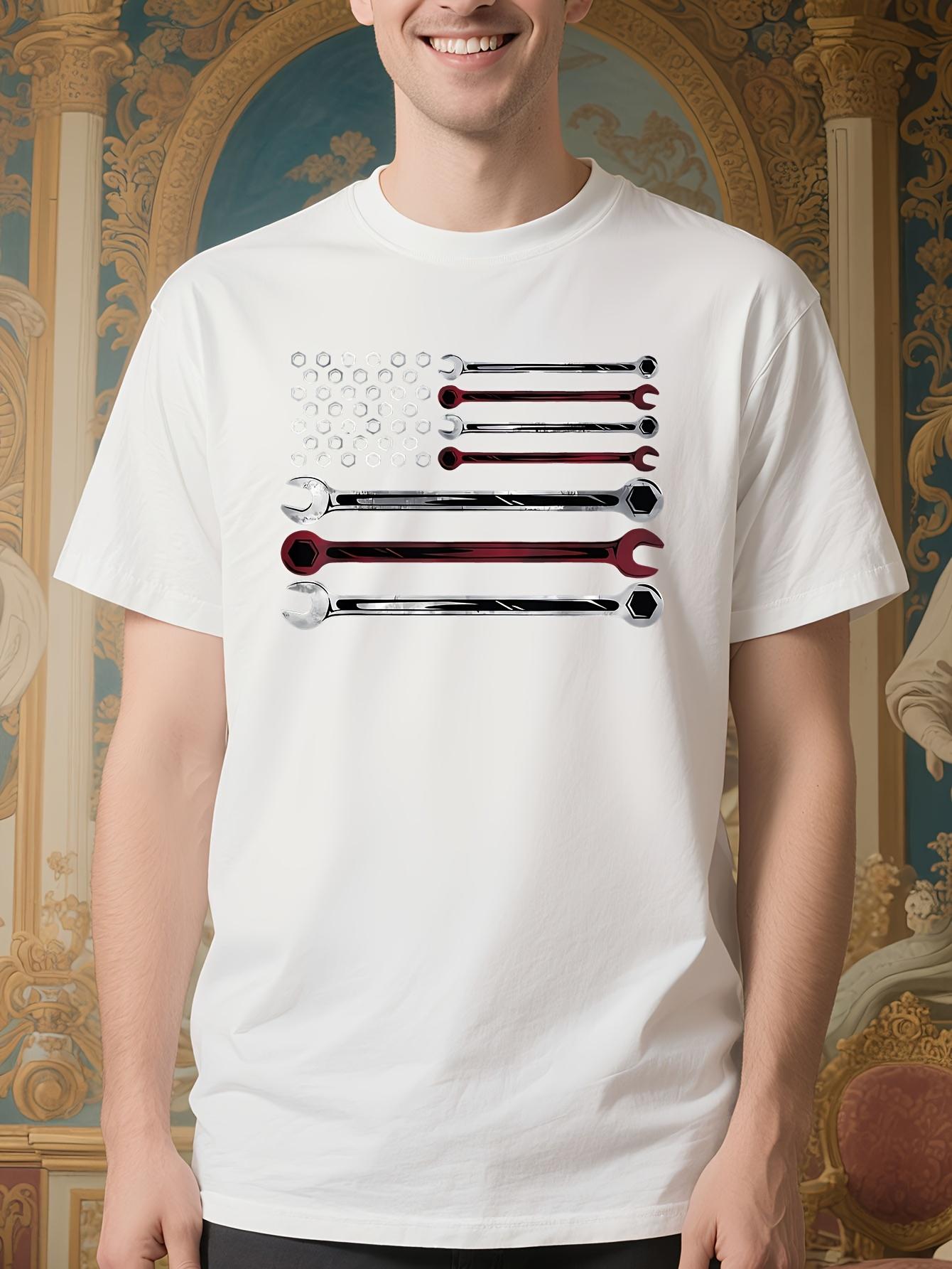 Patriotic Mechanic Tshirt - American Flag Wrench Graphic Tee XXXXL