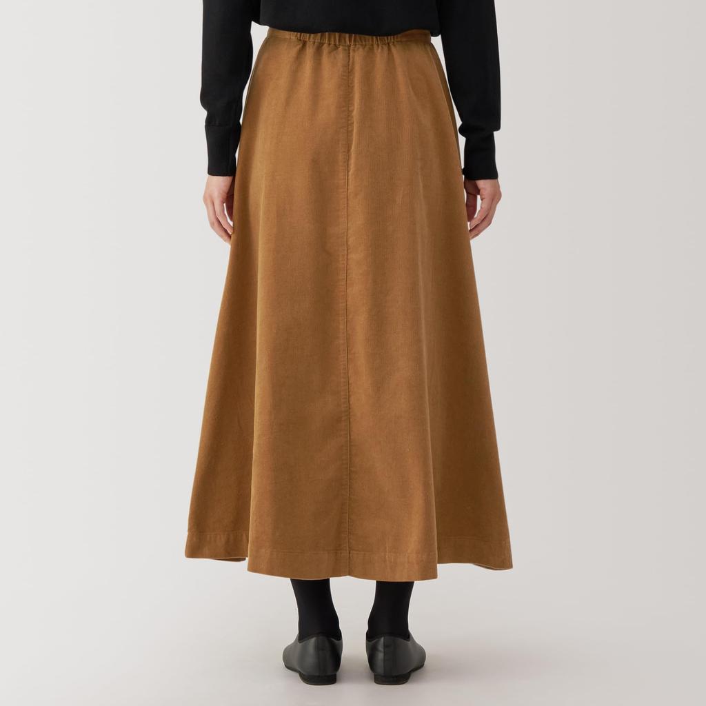 MUJI Women's Kapok Blend Corduroy Flare Skirt, Camel, Size S (BE1SPA4A)