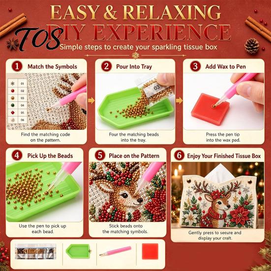 Festliche Raumdekoration DIY Weihnachten Diamantmalerei Taschentuchbox, Funkelnde Strasssteine PU-Leder Servietten Bastelsets für Jugendliche Halter, Rechteckige Aufbewahrung