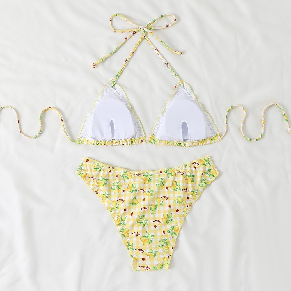 2025 Floral Cross-Back Bikini Split Swimsuit Tie-Up Design