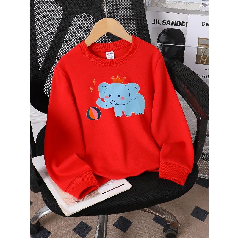 European sizes Kids' Crewneck Sweatshirt Elephant with Crown And Ball , Sportswear And Casual Wear, Soft And Comfortable, Children's Clothing