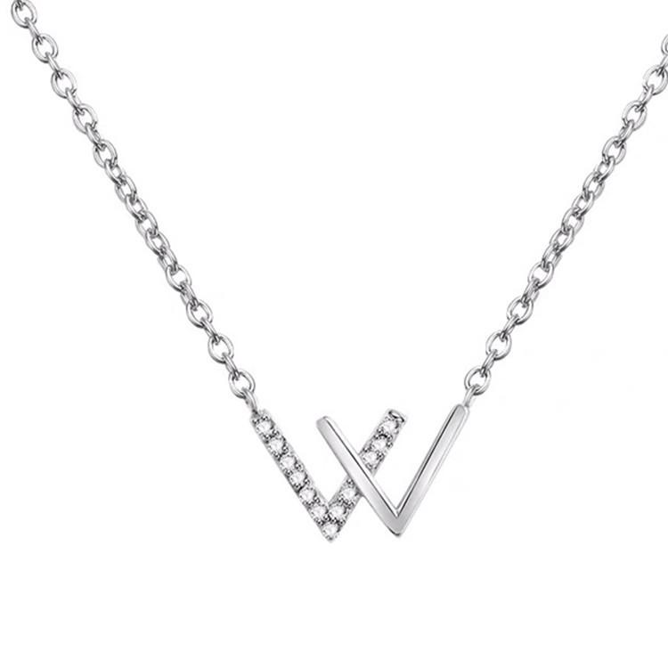 S925 Sterling Silver Geometric W Necklace - Korean Style, Simple Fashion for Best Friends
