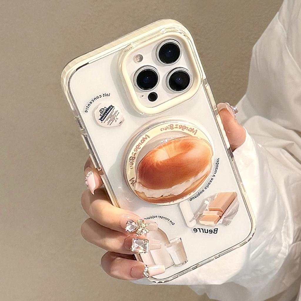 Ins Cream Bagel Holder 16pro Max Transparent for IPhone Case 17For14 Anti-fall 11 Niche Soft