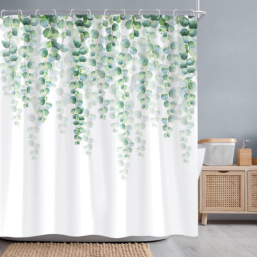 Tropical Botanical Flower Shower Curtain Beige Green Palm Leaf Flower Scandinavian Decor Bathroom Polyester Shower Curtains Set