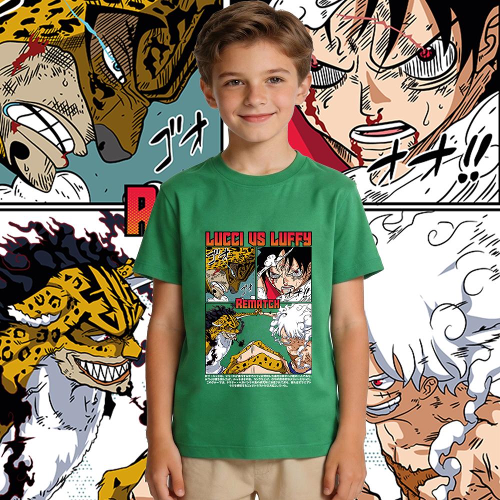One Piece Luffy x Lucci Anime Print Boys Girls Cotton T Shirt Casual Kids Tee Top Soft Summer Clothes
