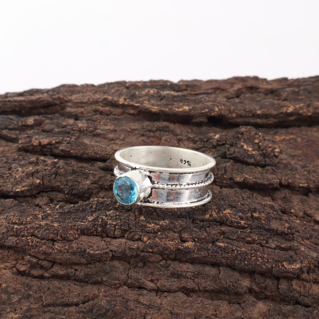 Swiss Blue Topaz Gemstone Ring, Handmade Dainty Jewelry, 925 Sterling Silver Ring, Spiritual Silver Ring Gift For Her