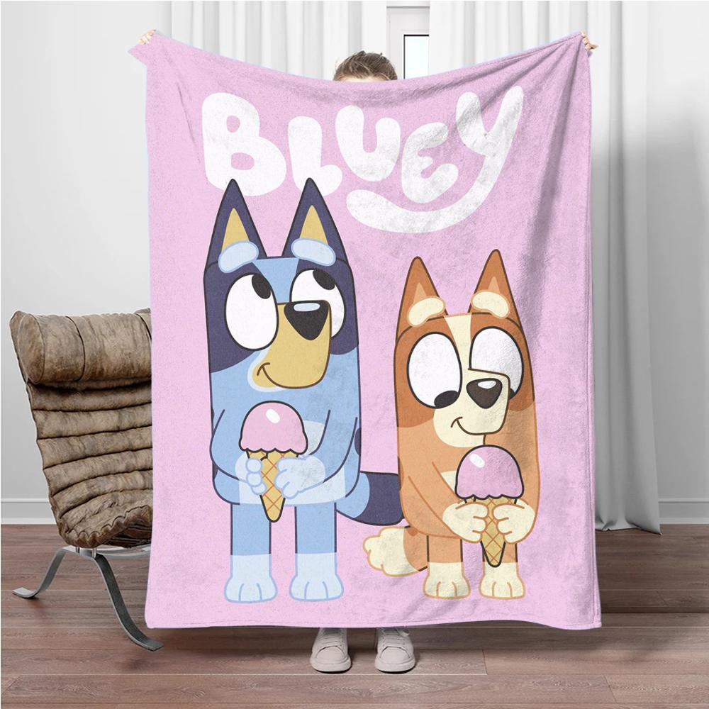 MINISO Disney-Bluey Cartoon Decke Flauschiger Flanell Kinder und Erwachsene Sofa Plüsch Tagesdecke Überwurf Mittagsdecke für Sofa Bett Geschenk