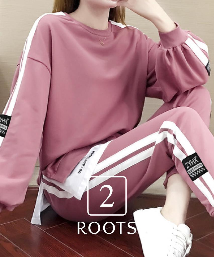 Second Roots Sweatsuit Layered Look with Side Comfortable and Suitable for Women in Their and Loose Relaxed Sportswear Sweatsuit Top and 2-Piece Set,