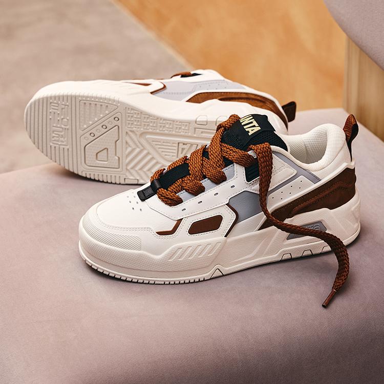 Anta Comfortable Versatile Durable Low-Top Skate Shoes Men Sneakers White Brown 112438028-4
