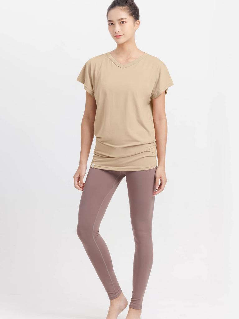 Loopa Dolman Yoga Hot Sports Short Skin Size M V-Neck Tee, Wear, Yoga, Top, Sleeve, Beige,