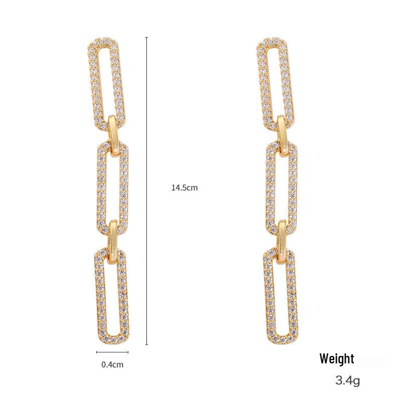 

Kenjie 925 Silver Needle Long Chain Zircon Tassel Earrings - Korean Style for Women