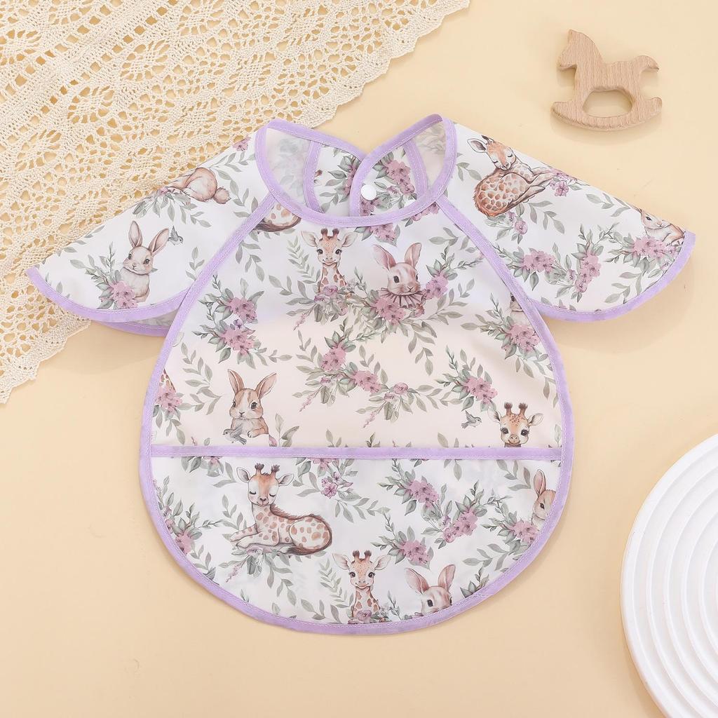 1 Piece Newborn Feeding Bibs Retro European Cute Animal Infant Baby Short Sleeve Burp Cloths Waterproof Washing Baby Bibs