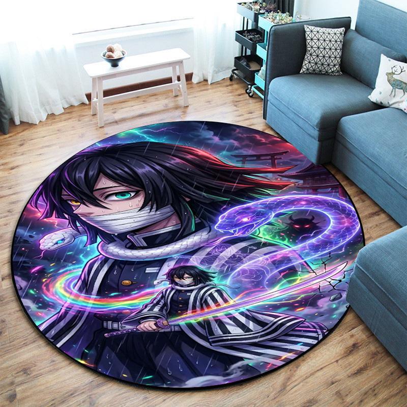 Classic Japanese-style Cartoon Demon Slayer Round Rug, Home Soft Decorative Anti-slip Yoga Mat and Chair Mat, Outdoor Floor Mat Carpet K27