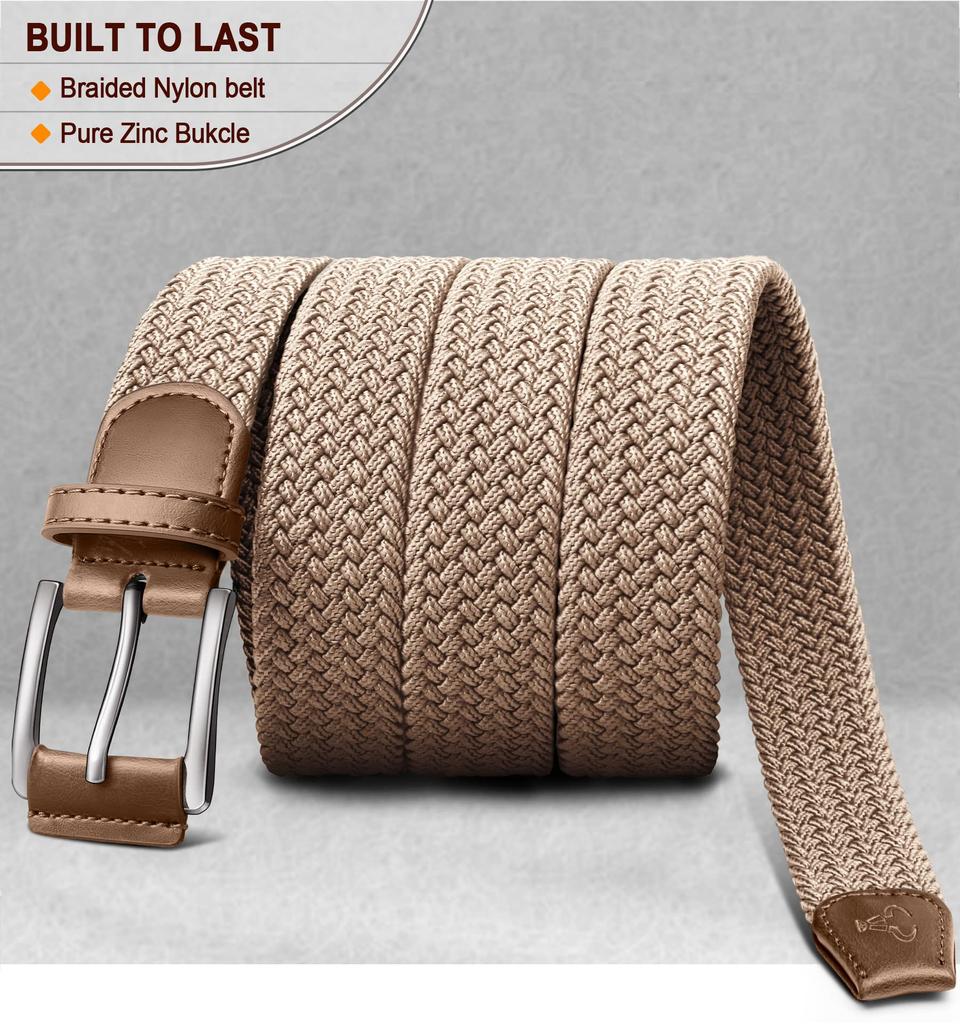 BULLIANT Solid Color Mesh Belt with Elastic Braided Stretch Strap for Casual Gift Box Included 105cm Total Adjustable for Waist Sizes Men's Fashion,
