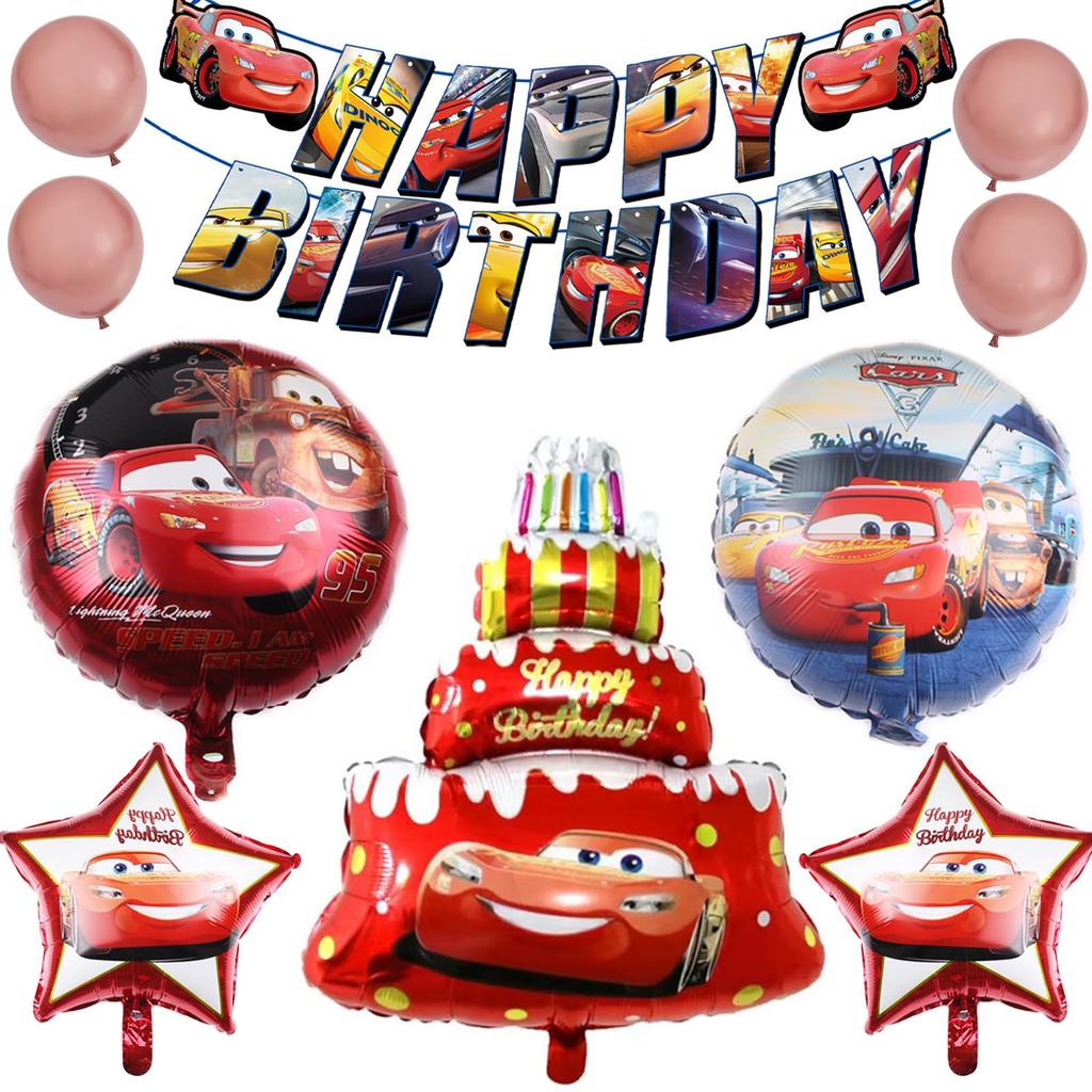 Birthday Cars Birthday or Birthday Party Supplies HAPPY BIRTHDAY Red Car Cartoon Character Balloons Decorations, Balloons, Girl's Boy's Decorations,