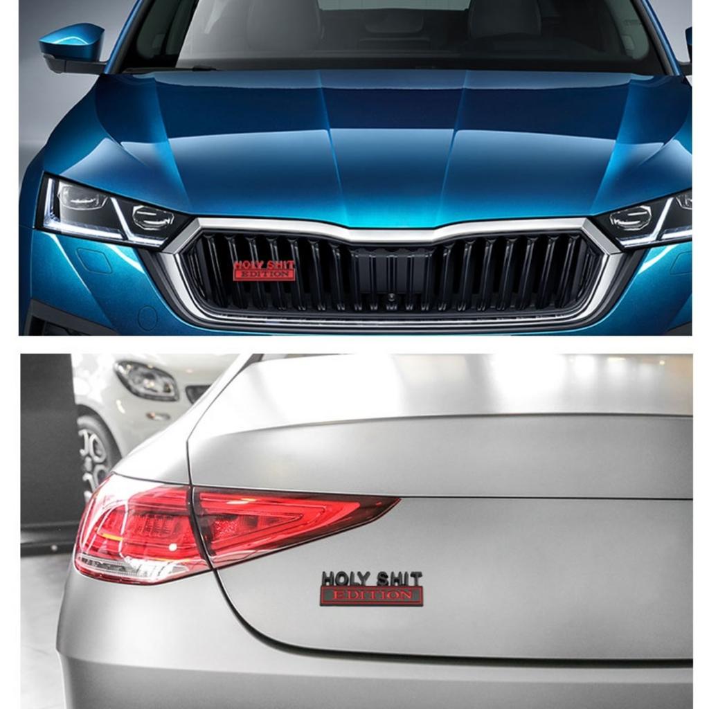 1Pc 3D Metal Holy Shit Edition Logo Car Front Grille Badge Side Fender Rear Trunk Emblem Sticker Decal