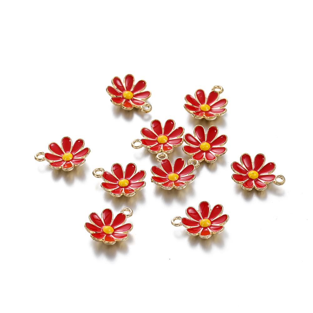 10Pcs Colorful Alloy Drop Oil Daisies Charm Flower Plant Pendant for DIY Bracelet Necklace Earrings Jewelry Making Accessories