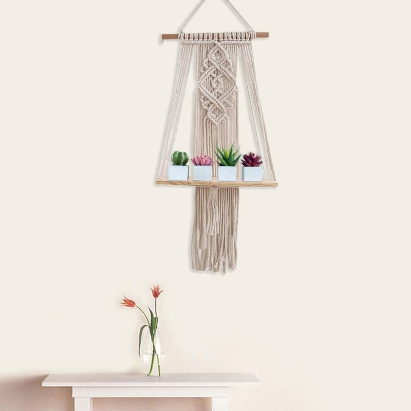 Cotton Rope Storage Rack for Bedroom Handwoven Tapestry Storage Rack Swing Rope Floating Shelf Wall Hanging Organizer