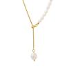 Luxury European Style Freshwater Pearl Titanium Steel Gold Plated Snake Bone Necklace For Women